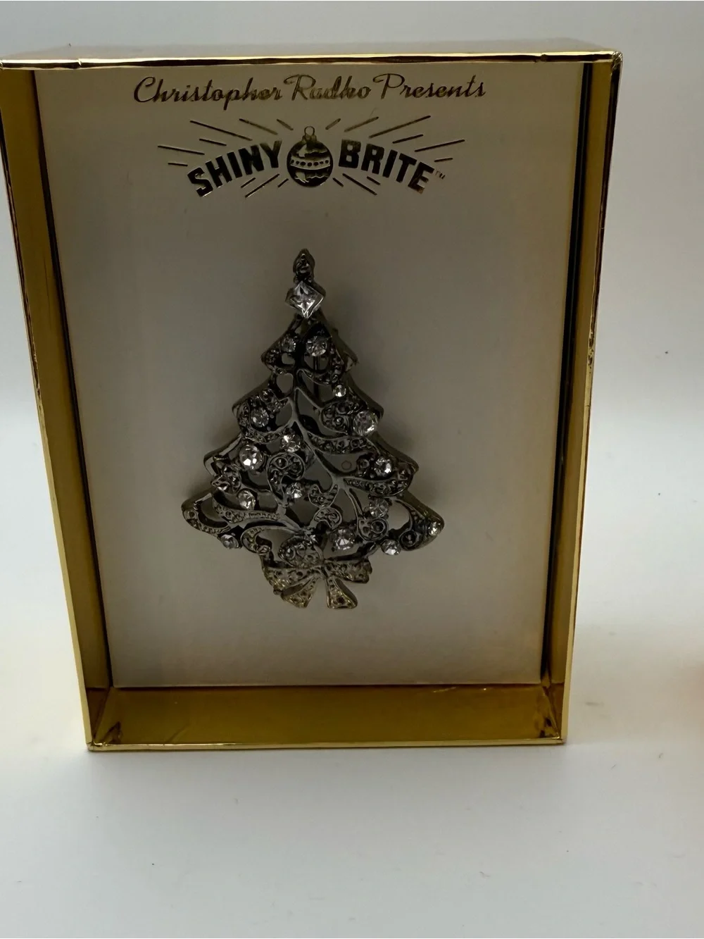 Christopher Radko Silver Crystal Christmas Tree Brooch